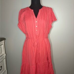 LOFT Coral Button-Front Midi Dress